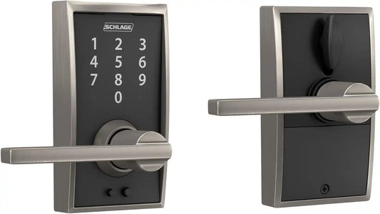 Schlage Touch Electronic Lock, Lever Handle, Century Trim, Satin Nickel