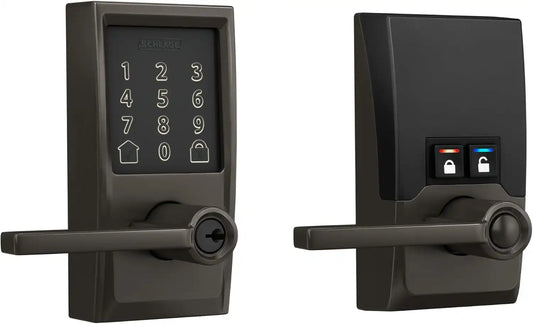 Schlage Encode Smart WiFi Lock, Lever Handle, Camelot Trim, Black Stainless