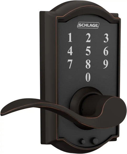 Schlage FE695 CAM 716 ACC Touch Camelot Lock with Accent Lever, Electronic Keyless Entry Lock, Aged Bronze
