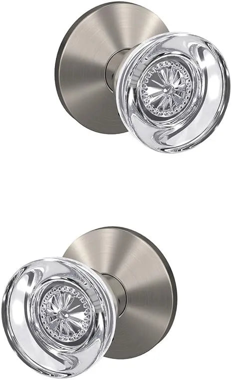 Schlage Custom FC21 HOB 619 KIN Hobson Glass Knob with Kinsler Trim Hall-Closet and Bed-Bath Lock, Satin Nickel