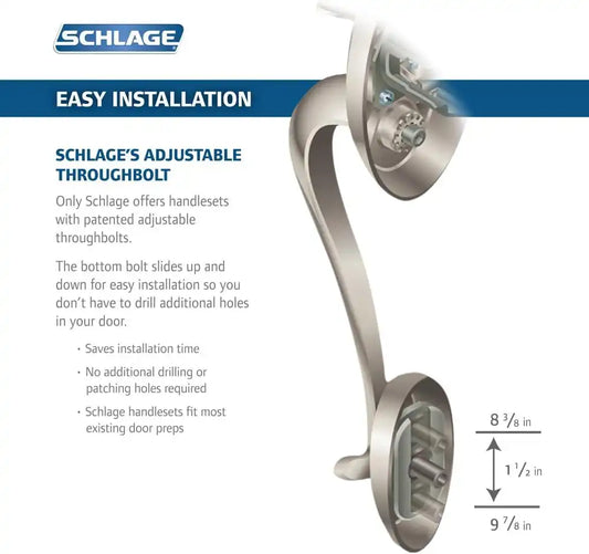 Schlage Lock Company F58BRK619 Brookshire Exterior Handleset with Deadbolt, Satin Nickel (Exterior Half Only)