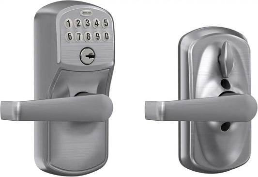 Schlage Electronic Keypad Lock, Lever Handle, Plymouth Trim, Satin Chrome