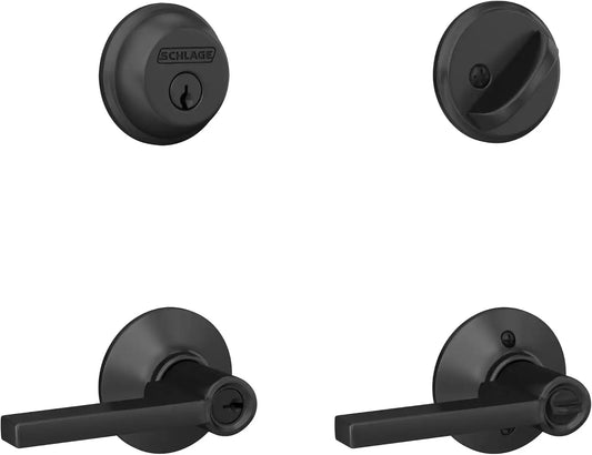 Schlage Deadbolt & Door Handle Set, Latitude Lever, Matte Black