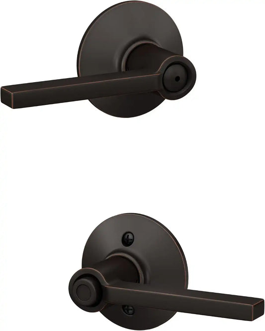 SCHLAGE Latitude Bed/Bath Privacy Door Handle with Lock, Aged Bronze