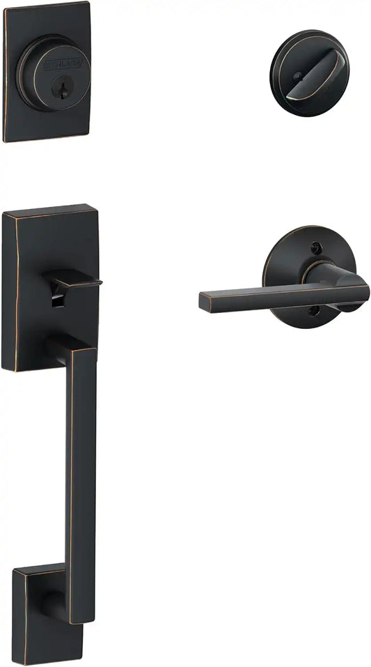 SCHLAGE Front Door Entry Handleset, Latitude Lever, Aged Bronze