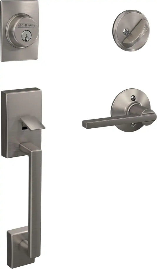 SCHLAGE Century Single Cylinder Handleset and Latitude Lever, Satin Nickel (F60 CEN 619 LAT)