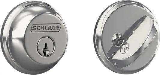 Schlage Single Cylinder Front Door Deadbolt, Bright Chrome