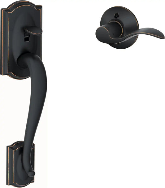 Schlage FE285 CAM 716 ACC LH Camelot Front Entry Handleset with Left-Handed Accent Lever, Lower Half Grip, Aged Bronze