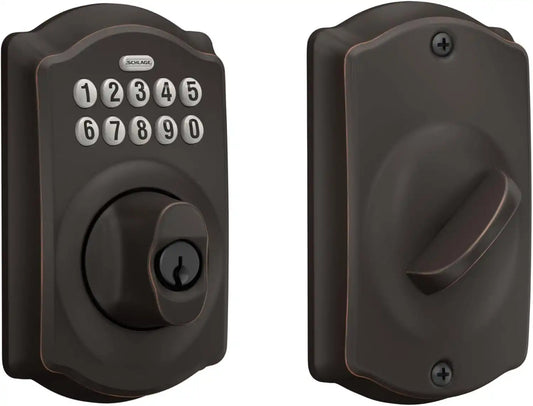 Schlage Electronic Keypad Deadbolt Lock, Camelot Trim, Aged Bronze