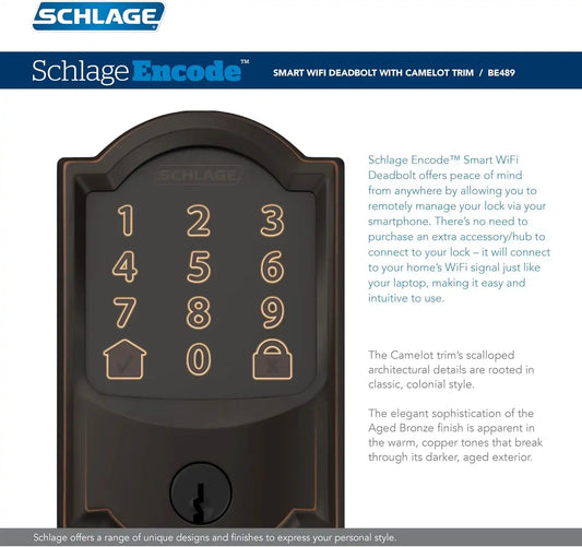 SCHLAGE BE375 CAM 716 Camelot Touch Deadbolt, Aged Bronze