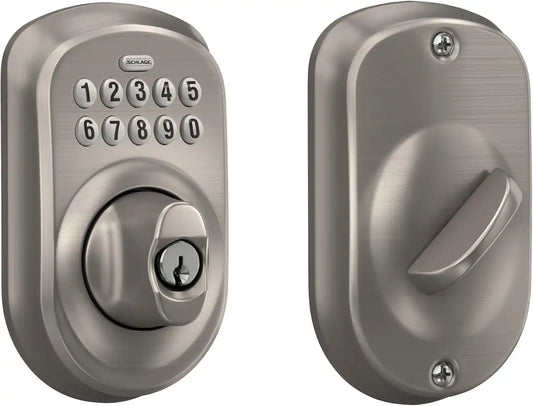 Schlage BE365 PLY 619 Plymouth Keypad Deadbolt, Electronic Keyless Entry Lock, Satin Nickel