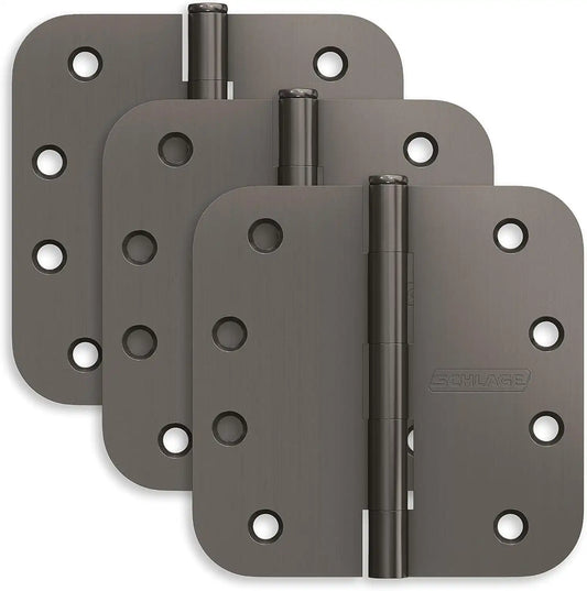 Schlage 4" Door Hinge with 5/8" Radius Round Corner in Black Stainless (3-Pack)