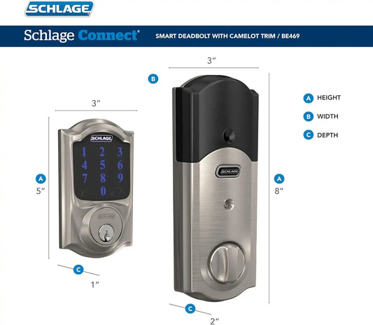 Schlage Connect Smart Deadbolt Lock with Century Trim, Bright Brass