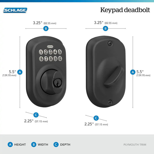 Schlage Electronic Keypad Deadbolt Lock, Plymouth Trim, Matte Black