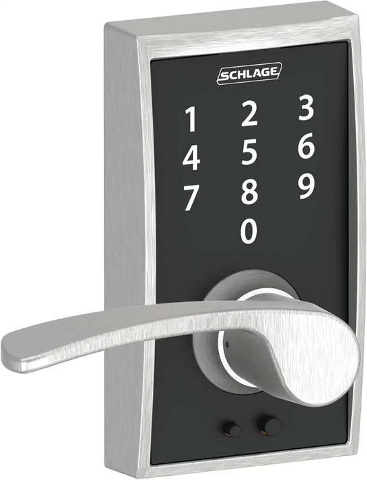 Schlage Touch Electronic Lock, Lever Handle, Century Trim, Satin Chrome