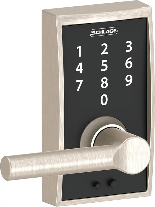 Schlage Touch Electronic Lock, Lever Handle, Century Trim, Satin Nickel