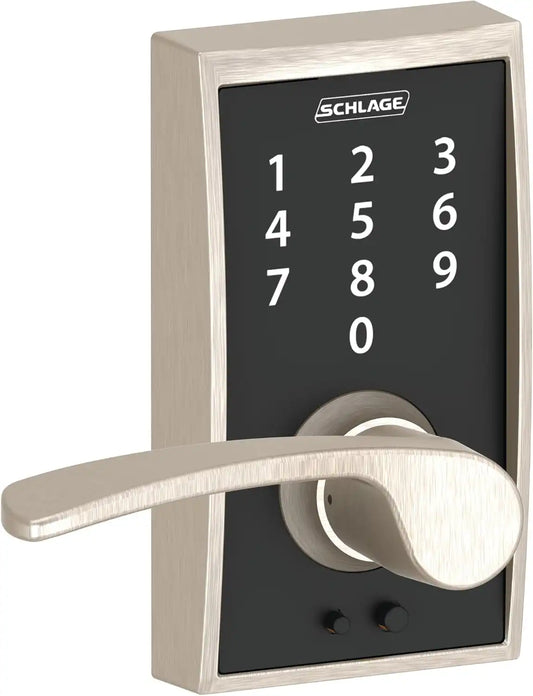 Schlage Touch Electronic Lock, Lever Handle, Century Trim, Satin Nickel