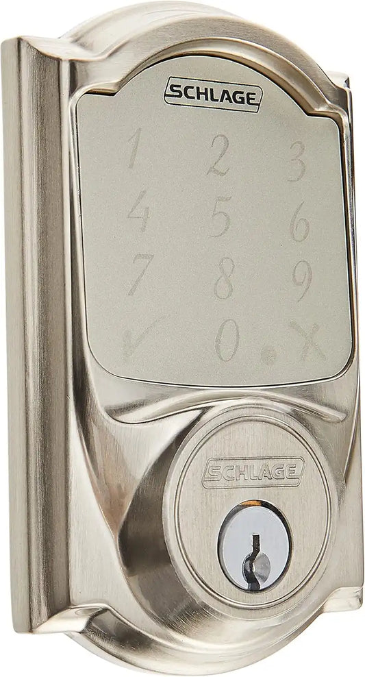 SCHLAGE BE479AA V CAM 619 Satin Nickel Sense Smart Deadbolt with Camelot Trim