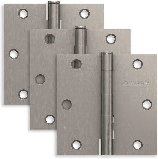 Schlage 3.5" Door Hinge with Square Corner in Satin Nickel (3-Pack)